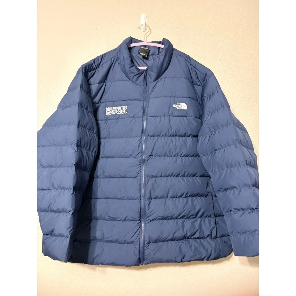 The North Face Mens 5X Blue Puffer Coat Down Insulated Zip Pockets Branded